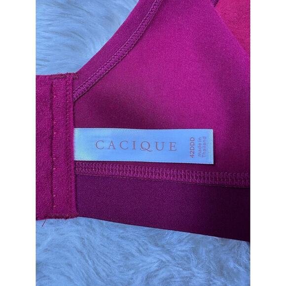 Cacique Unlined Full Coverage No-Wire Bra New Size 42DDD Burgundy Red LACE - Picture 8 of 9